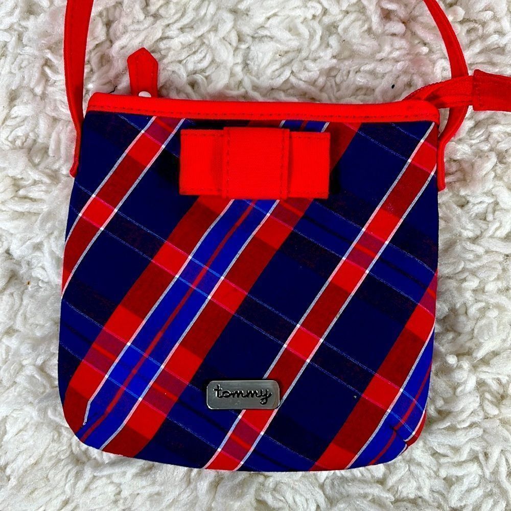 Tommy Hilfiger Red Blue Plaid Crossbody Purse Shoulder Bag Small - Picture 6 of 12